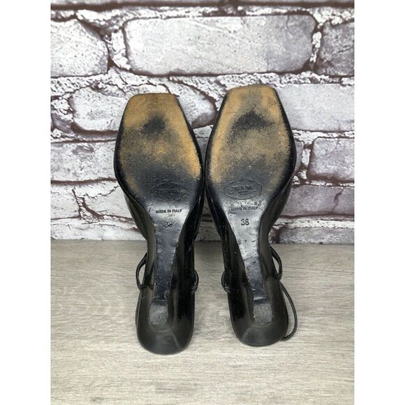 Prada Black Patent Leather Peep Toe Wedge Strap Sandals Women’s Sz 36EU/5.5M US - Picture 10 of 16